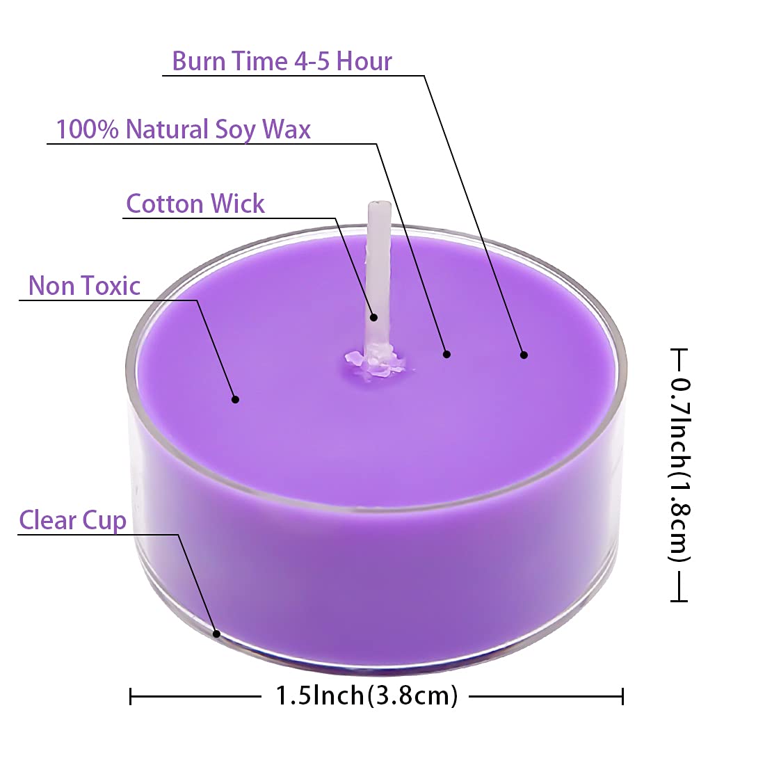 DEYBBY Scented Soy Wax Tealight Candles Bulk, Lavender Aromatherapy Candle for Stress Relief, Clear Cup Long Lasting, for for Re